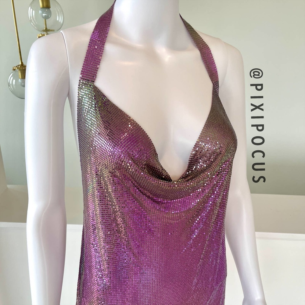 ZARA SPARKLY DUO CHROME METALLIC CHAIN MAIL HALTER MINI DRESS - Picture 10 of 14